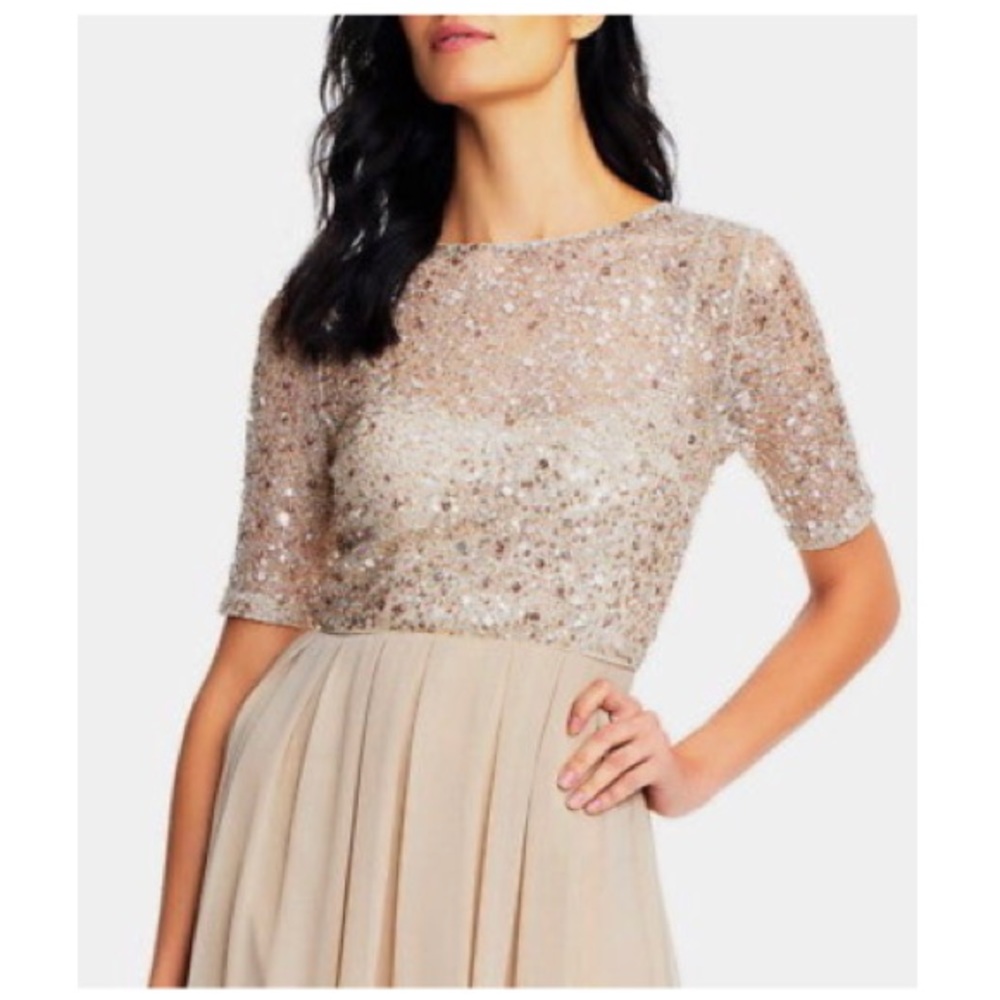ADRIANNA PAPELL SEQUIN LACE BODICE & CHIFFON GOWN - Picture 3 of 8